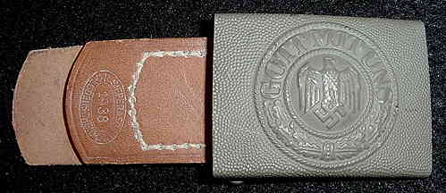 Nazi Army EM Belt Buckle with Leather Tab